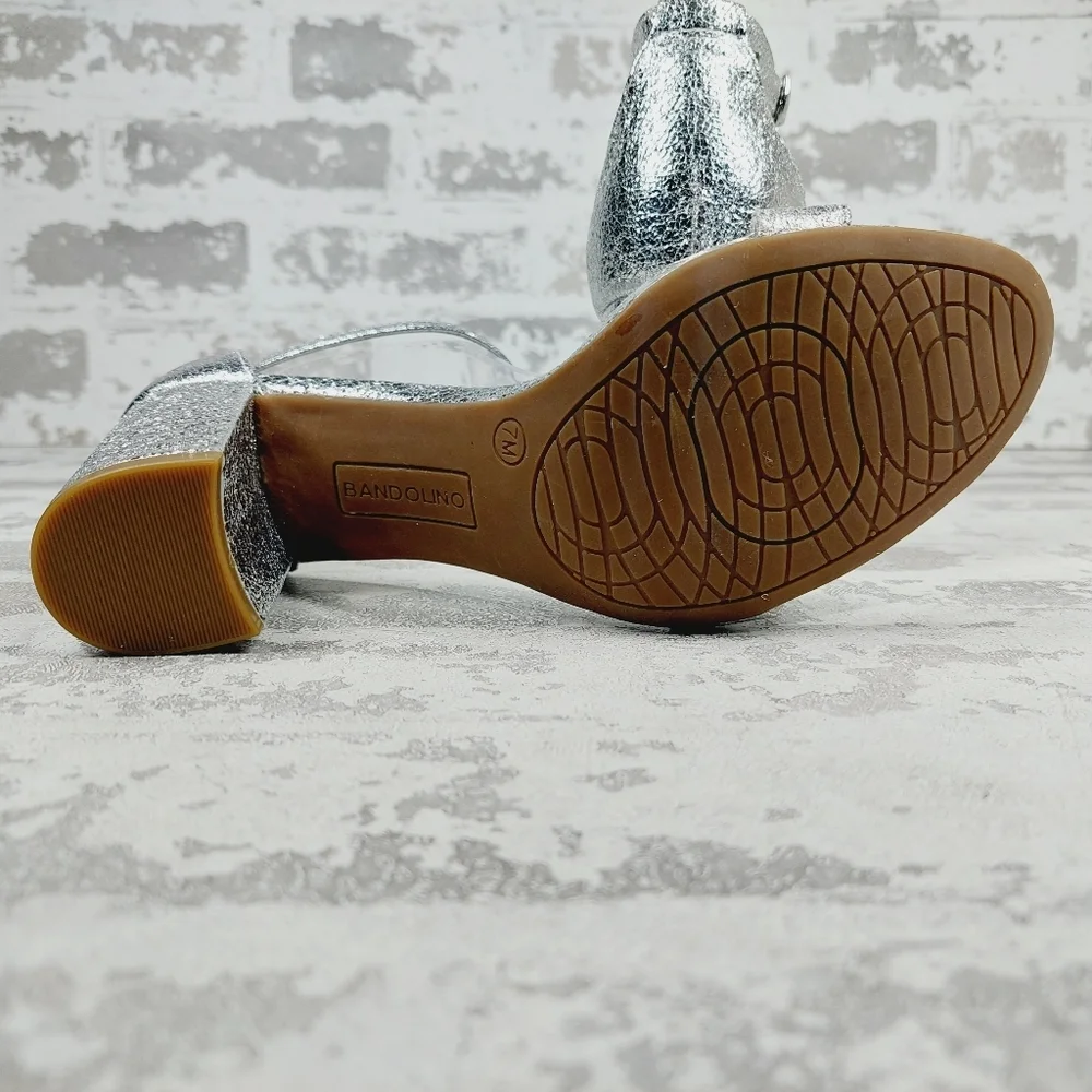 New Bandolino Armory 3 Silver Open Toe Ankle Strap Heeled Sandals D45 - Picture 8 of 12